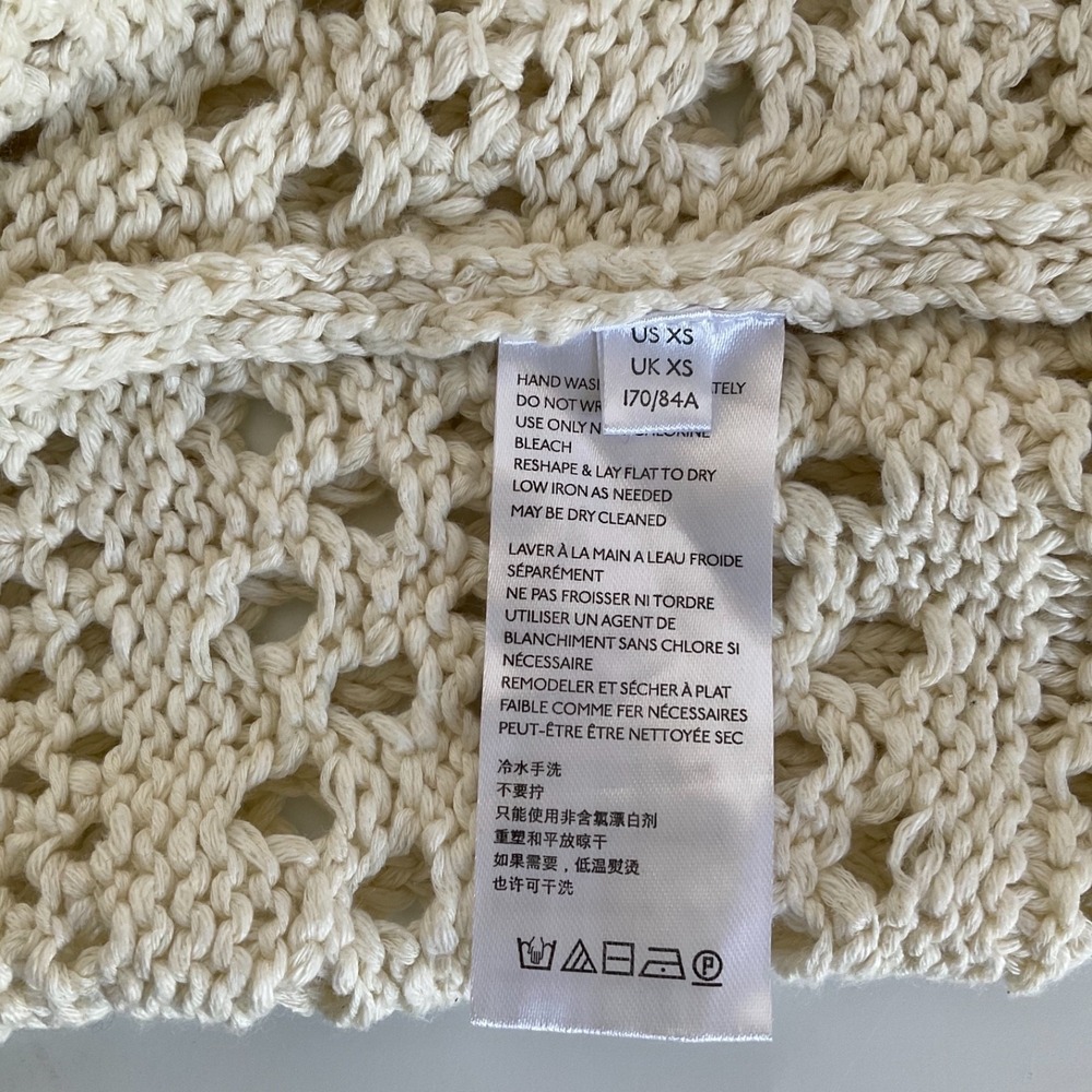 Free People Anthropologie Joelle Short Sleeve Crochet Cardigan White Oversize XS - Picture 4 of 7